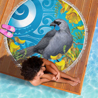 New Zealand Kokako Bird Beach Blanket Maori Koru With Kowhai Flowers LT05 - Polynesian Pride