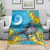 New Zealand Kokako Bird Blanket Maori Koru With Kowhai Flowers LT05 - Polynesian Pride