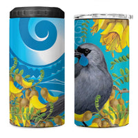 New Zealand Kokako Bird 4 in 1 Can Cooler Tumbler Maori Koru With Kowhai Flowers LT05 One Size: 16 oz Aqua - Polynesian Pride