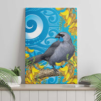 New Zealand Kokako Bird Canvas Wall Art Maori Koru With Kowhai Flowers LT05 - Polynesian Pride