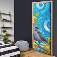 New Zealand Kokako Bird Door Cover Maori Koru With Kowhai Flowers LT05 - Polynesian Pride