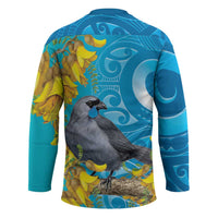 New Zealand Kokako Bird Hockey Jersey Maori Koru With Kowhai Flowers LT05 - Polynesian Pride