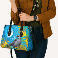 New Zealand Kokako Bird Leather Bag Maori Koru With Kowhai Flowers LT05 - Polynesian Pride