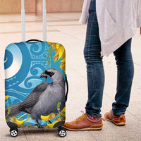 New Zealand Kokako Bird Luggage Cover Maori Koru With Kowhai Flowers - Polynesian Pride