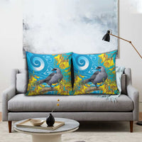New Zealand Kokako Bird Pillow Cover Maori Koru With Kowhai Flowers LT05 - Polynesian Pride
