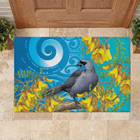 New Zealand Kokako Bird Rubber Doormat Maori Koru With Kowhai Flowers LT05 Aqua - Polynesian Pride