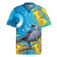 New Zealand Kokako Bird Rugby Jersey Maori Koru With Kowhai Flowers LT05 Aqua - Polynesian Pride
