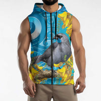 New Zealand Kokako Bird Sleeveless Zip Hoodie Maori Koru With Kowhai Flowers LT05 - Polynesian Pride