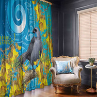 New Zealand Kokako Bird Window Curtain Maori Koru With Kowhai Flowers LT05 - Polynesian Pride