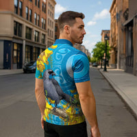 New Zealand Kokako Bird Zipper Polo Shirt Maori Koru With Kowhai Flowers LT05 - Polynesian Pride