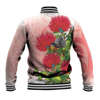 New Zealand Fantail Baseball Jacket Maori Koru With Pohutukawa Flowers LT05 - Polynesian Pride