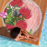 New Zealand Fantail Beach Blanket Maori Koru With Pohutukawa Flowers LT05 - Polynesian Pride