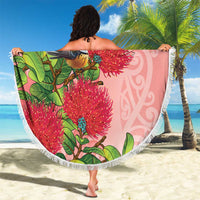 New Zealand Fantail Beach Blanket Maori Koru With Pohutukawa Flowers LT05 - Polynesian Pride