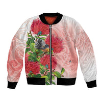 New Zealand Fantail Bomber Jacket Maori Koru With Pohutukawa Flowers LT05 Unisex Red - Polynesian Pride