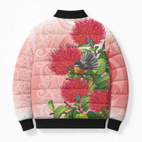 New Zealand Fantail Bomber Puffer Jacket Maori Koru With Pohutukawa Flowers LT05 - Polynesian Pride