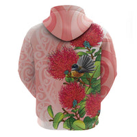 New Zealand Fantail Hoodie Maori Koru With Pohutukawa Flowers LT05 - Polynesian Pride
