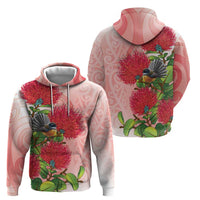 New Zealand Fantail Hoodie Maori Koru With Pohutukawa Flowers LT05 - Polynesian Pride