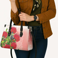 New Zealand Fantail Leather Bag Maori Koru With Pohutukawa Flowers LT05 - Polynesian Pride