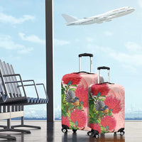 New Zealand Fantail Luggage Cover Maori Koru With Pohutukawa Flowers - Polynesian Pride