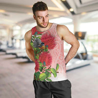 New Zealand Fantail Men Tank Top Maori Koru With Pohutukawa Flowers LT05 Red - Polynesian Pride