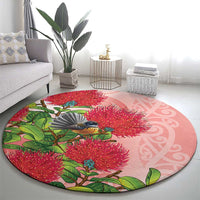 New Zealand Fantail Round Carpet Maori Koru With Pohutukawa Flowers LT05 - Polynesian Pride