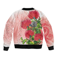 New Zealand Fantail Sleeve Zip Bomber Jacket Maori Koru With Pohutukawa Flowers LT05 - Polynesian Pride