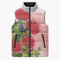 New Zealand Fantail Sleeveless Puffer Jacket Maori Koru With Pohutukawa Flowers LT05 Unisex Red - Polynesian Pride