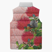 New Zealand Fantail Sleeveless Puffer Jacket Maori Koru With Pohutukawa Flowers LT05 - Polynesian Pride