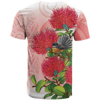 New Zealand Fantail T Shirt Maori Koru With Pohutukawa Flowers LT05 - Polynesian Pride