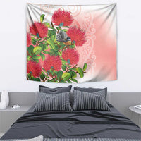 New Zealand Fantail Tapestry Maori Koru With Pohutukawa Flowers - Polynesian Pride