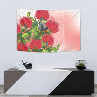New Zealand Fantail Tapestry Maori Koru With Pohutukawa Flowers - Polynesian Pride