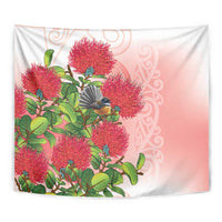 New Zealand Fantail Tapestry Maori Koru With Pohutukawa Flowers - Polynesian Pride