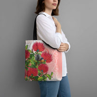 New Zealand Fantail Tote Bag Maori Koru With Pohutukawa Flowers LT05 - Polynesian Pride