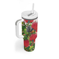New Zealand Fantail Tumbler With Handle Maori Koru With Pohutukawa Flowers LT05 - Polynesian Pride