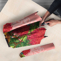 New Zealand Fantail Umbrella Maori Koru With Pohutukawa Flowers LT05 - Polynesian Pride
