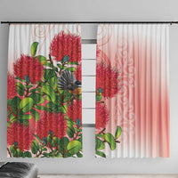 New Zealand Fantail Window Curtain Maori Koru With Pohutukawa Flowers LT05 With Hooks Red - Polynesian Pride