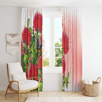 New Zealand Fantail Window Curtain Maori Koru With Pohutukawa Flowers LT05 - Polynesian Pride