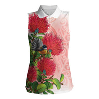 New Zealand Fantail Women Sleeveless Polo Shirt Maori Koru With Pohutukawa Flowers LT05 Female Red - Polynesian Pride