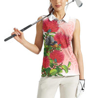 New Zealand Fantail Women Sleeveless Polo Shirt Maori Koru With Pohutukawa Flowers LT05 - Polynesian Pride