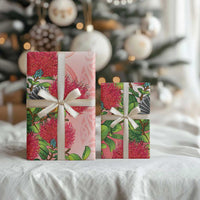 New Zealand Fantail Wrapping Paper Maori Koru With Pohutukawa Flowers LT05 - Polynesian Pride