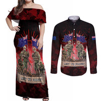 Australia And New Zealand ANZAC Day Couples Matching Off Shoulder Maxi Dress and Long Sleeve Button Shirt Soldiers Lest We Forget LT05 Red - Polynesian Pride