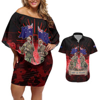 Australia And New Zealand ANZAC Day Couples Matching Off Shoulder Short Dress and Hawaiian Shirt Soldiers Lest We Forget LT05 Red - Polynesian Pride