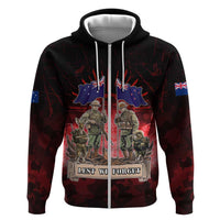 Australia And New Zealand ANZAC Day Hoodie Soldiers Lest We Forget LT05 Zip Hoodie Red - Polynesian Pride