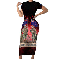 Australia And New Zealand ANZAC Day Short Sleeve Bodycon Dress Soldiers Lest We Forget LT05 Long Dress Red - Polynesian Pride