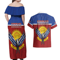 Kiribati 45th Independence Day Couples Matching Off Shoulder Maxi Dress and Hawaiian Shirt Lesser Frigatebird Tribal Pattern LT05 - Polynesian Pride