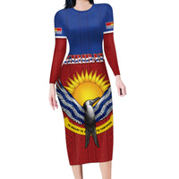 Kiribati 45th Independence Day Family Matching Long Sleeve Bodycon Dress and Hawaiian Shirt Lesser Frigatebird Tribal Pattern LT05 Mom's Dress Red - Polynesian Pride
