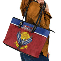 Kiribati 45th Independence Day Leather Tote Bag Lesser Frigatebird Tribal Pattern