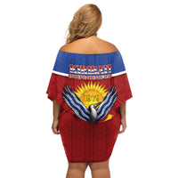 Kiribati 45th Independence Day Off Shoulder Short Dress Lesser Frigatebird Tribal Pattern