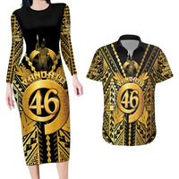 Vanuatu 45th Anniversary Of Independence Couples Matching Long Sleeve Bodycon Dress and Hawaiian Shirt Gold Style LT05 Gold - Polynesian Pride