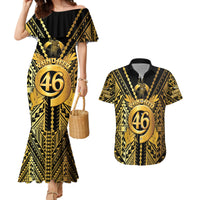 Vanuatu 45th Anniversary Of Independence Couples Matching Mermaid Dress and Hawaiian Shirt Gold Style LT05 Gold - Polynesian Pride